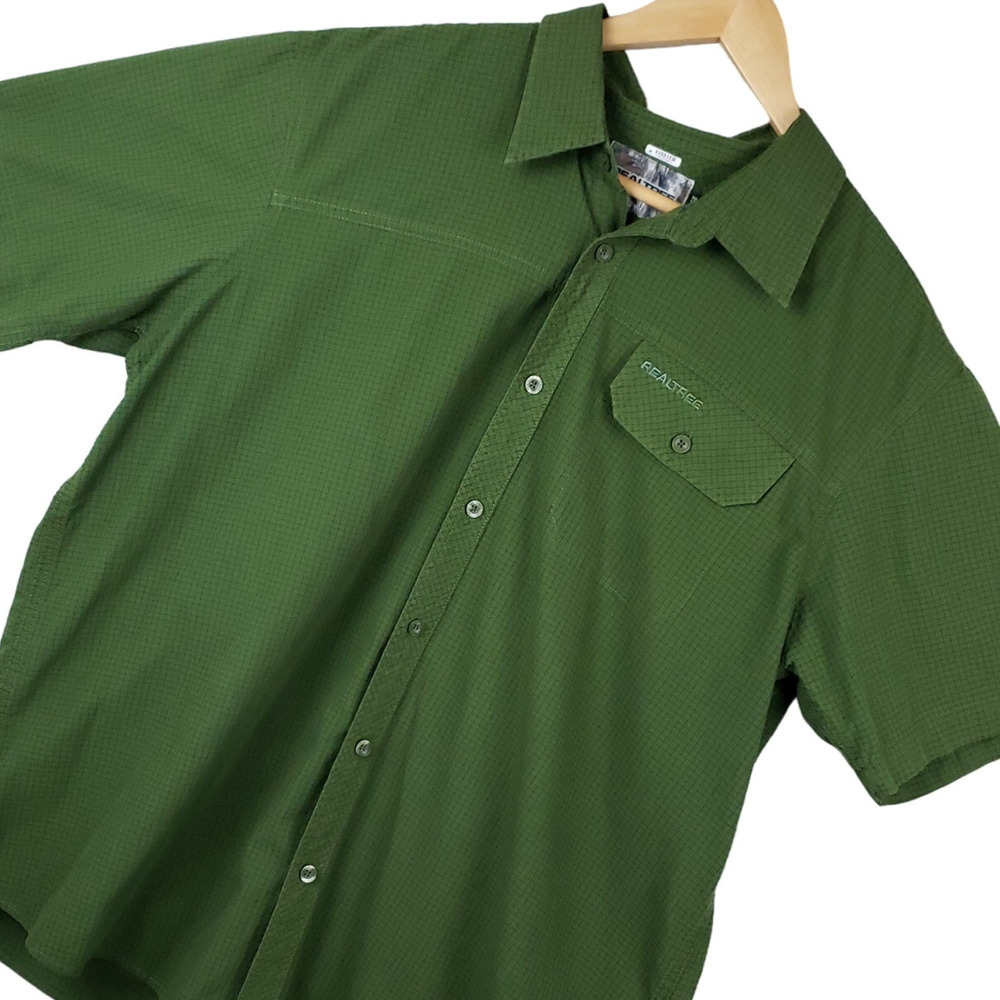 Realtree Men's Ripstop‎ Short Sleeve Button-Up Shirt Sz XL Green Outdoor Hiking